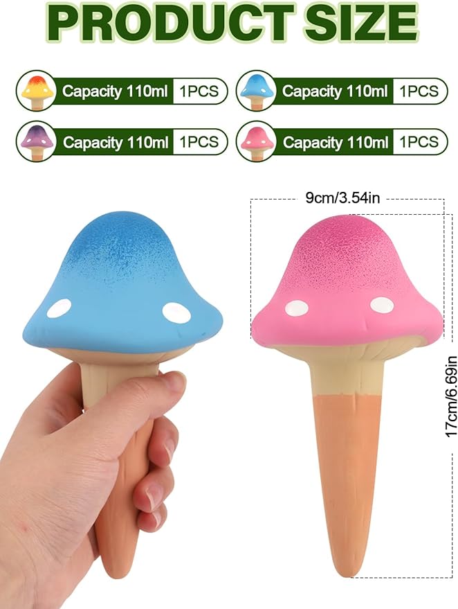 Kalolary 4Pcs Plant Watering Globes, Self Watering Spikes Terracotta Drip Water Stakes Irrigation Watering Bulbs for Pot, Indoor, Outdoor, Vacation ﻿(Gradient Mushroom)