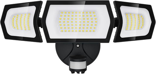 100W LED Flood Light Motion Sensor, 9000LM Motion Security Lights Outdoor, 3 Head Adjustable Floodlight, IP65 Waterproof Exterior Floodlights, 6500K Wall Light for Entryway, Yard, Garage