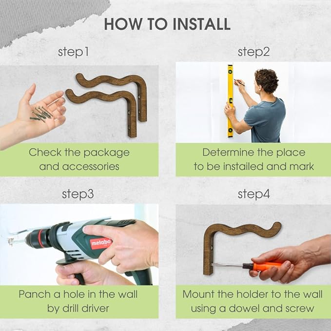 2-Piece Set of Wavy Wooden Wall Planters for Indoor Plants 6 Inch - Natural Plant Hook for Wall Plant, Wind Chimes, Flower Brackets, Patio Garden Decorations - Bracket Plant Hanger (Walnut)