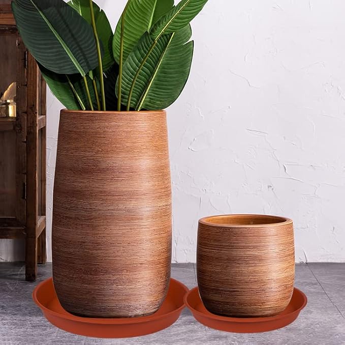 2 Pack of 20 22 inch Plant Saucer (19.1 inch Base), 3.6" Depth Tray, Large Deep Heavy Duty Saucers for Pots, Garden Bird Bath Bowl, Plant Trays for Indoors Outdoor (21", Terracotta)