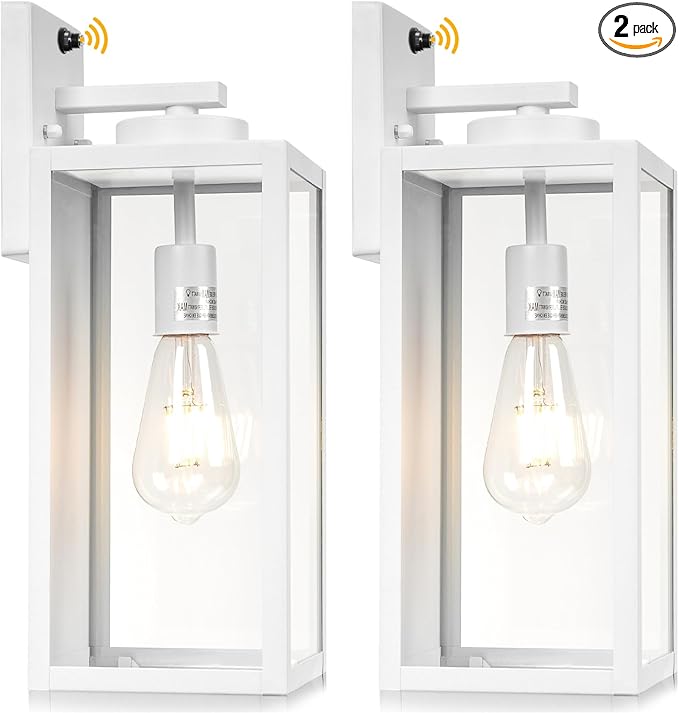 16-inch White Dusk to Dawn Outdoor Wall Light Fixtures, Exterior Waterproof Wall Lanterns, Large Porch Sconces Lighting, Modern Outside Lights for House Patio Front Door Entryway, 2-Packs