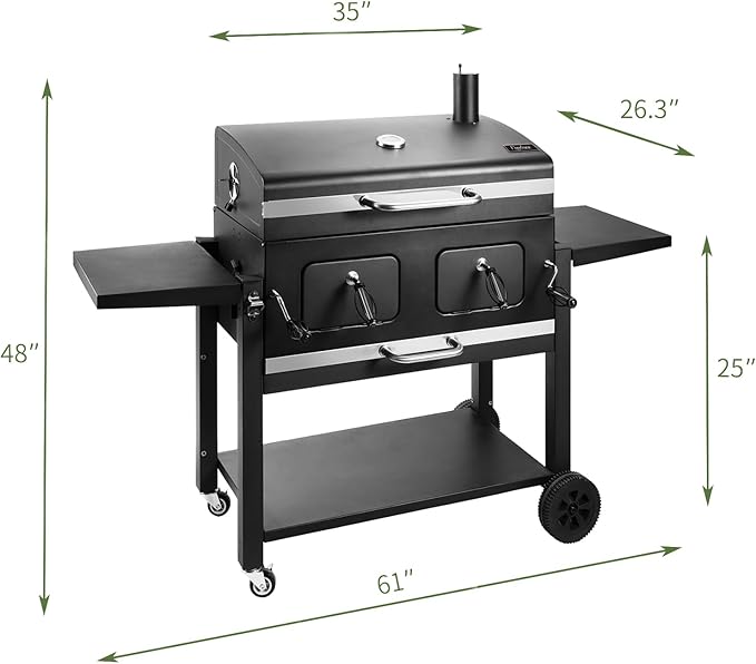 Kenadne Charcoal Grill Outdoor BBQ Grill, Extra Large Cooking Area 794 Square Inches with Two Individual & Adjustable Charcoal Tray, Foldable Side Tables for Outdoor Cooking grill Backyard