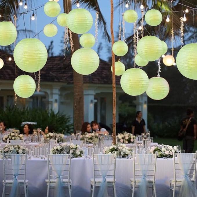 WYZworks - Round Paper Lanterns 10 Pack (Green Grape, 16") - Hanging Paper Lanterns Lamp for Wedding, Birthday, Party and Home Decorations with 8", 10", 12", 16" option