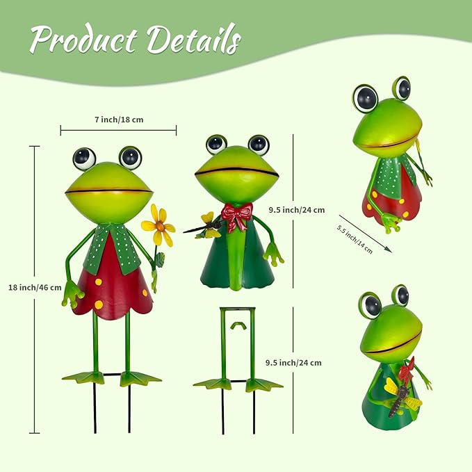 HONGLAND Frog Metal Yard Art - Cute Frogs Garden Decor for Outside - 3D Frog Figurines Outdoor Statues for Lawn Patio Pathway Yard Holiday (with Flower)