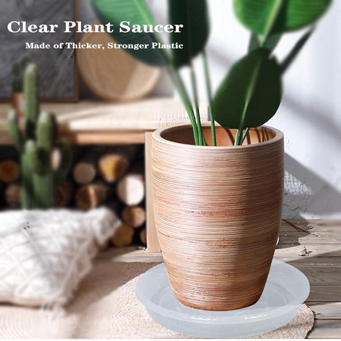 Plant Saucer 4 Pack of 16 inch, Clear Plastic Flower Plant Pot Saucer, Heavy Duty Plant Drip Trays Saucers for Indoor, Plant Water Tray for Planters