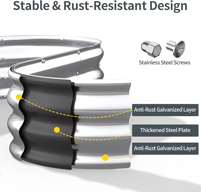 Kesfitt Raised Garden Bed Kit,Outdoor Galvanized Planter Large Metal Raised Boxes with Safety Edging and Gloves for Gardening Vegetables,Fruits,Flower(4x2x1FT)