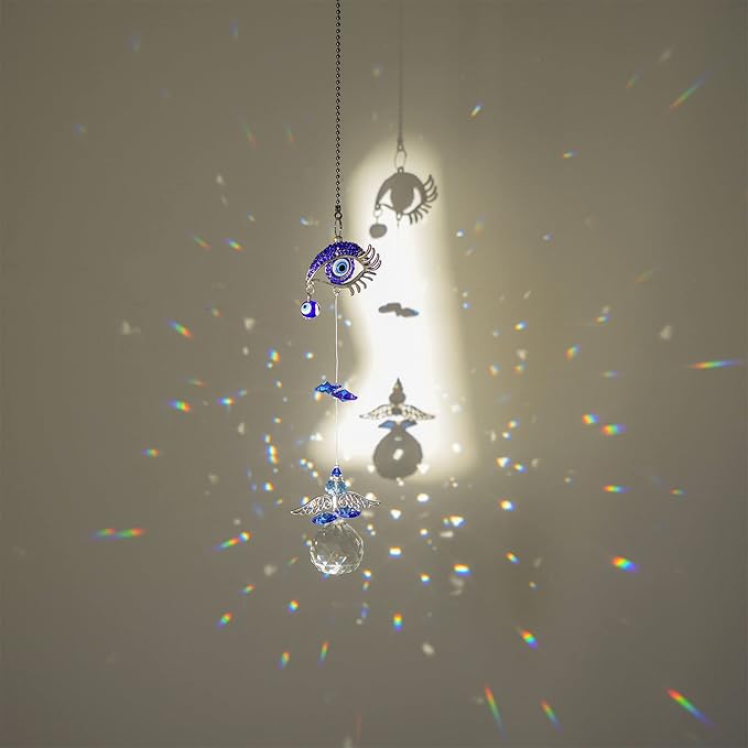 3pcs Evil Eye Suncatchers with Crystal Prism Balls Window Hanging Decoration Ornament Sun Catchers Rainbow Maker Pendant