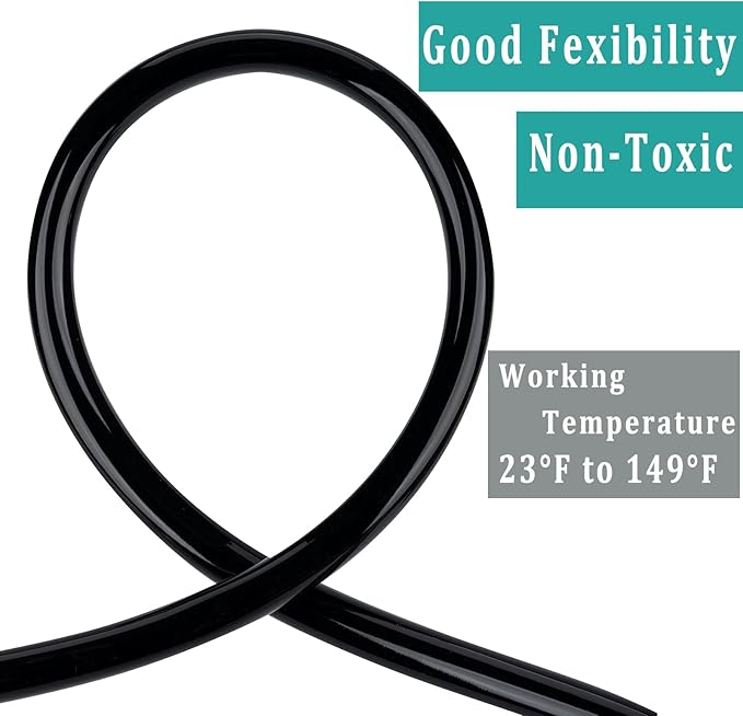 Black Vinyl Tubing 1/4” ID × 3/8” OD - 10 Feet PVC Flexible Plastic Tube Hybrid Hose, Transfer Water Air Oil for Pond Fountain Garden, Non-toxic and BPA free