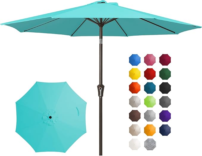 JEAREY 10FT Outdoor Patio Umbrella Outdoor Table Umbrella with Push Button Tilt and Crank, Market Umbrella 8 Sturdy Ribs UV Protection Waterproof for Pool, Garden (Turquoise)