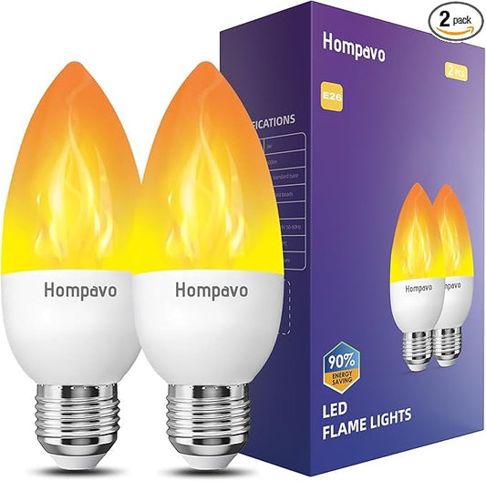 Hompavo Upgraded LED Flame Light Bulbs, 3 Modes Flickering Light Bulbs, E26 Candle Fire Light Bulb for Halloween Christmas Party Porch Indoor & Outdoor Home Decoration - 2 Pack