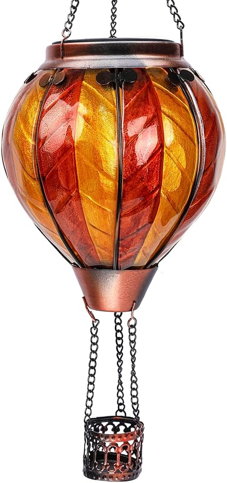 Hot Air Balloon Solar Lantern with Flickering Flame Hanging Solar Lanterns Outdoor Lights Waterproof Lanterns Decorative Garden Patio Yard Party Decor Orange and Red