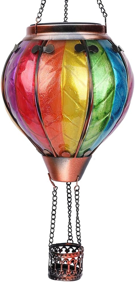 Hot Air Balloon Solar Lantern with Flickering Flame Hanging Solar Lanterns Outdoor Lights Waterproof Lanterns Decorative Garden Patio Yard Party Decor Colorful