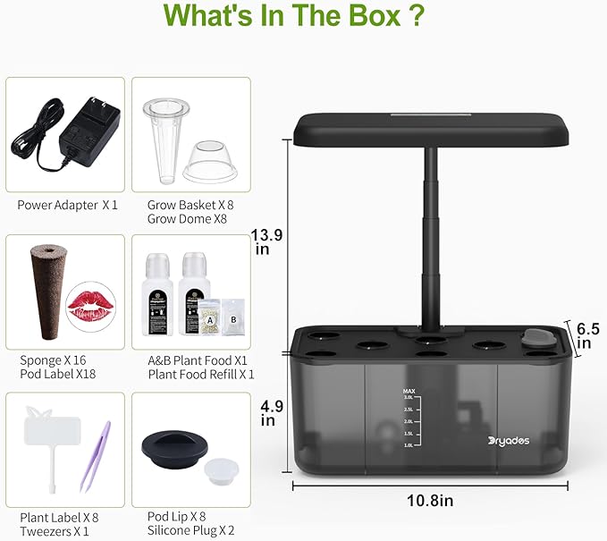Hydroponics Growing System Indoor Garden, 8 Pods Indoor Herb Garden Kit Countertop with LED Grow Light Quiet Smart Water Pump for Home Kitchen Office, Gift Ideas for Women Men