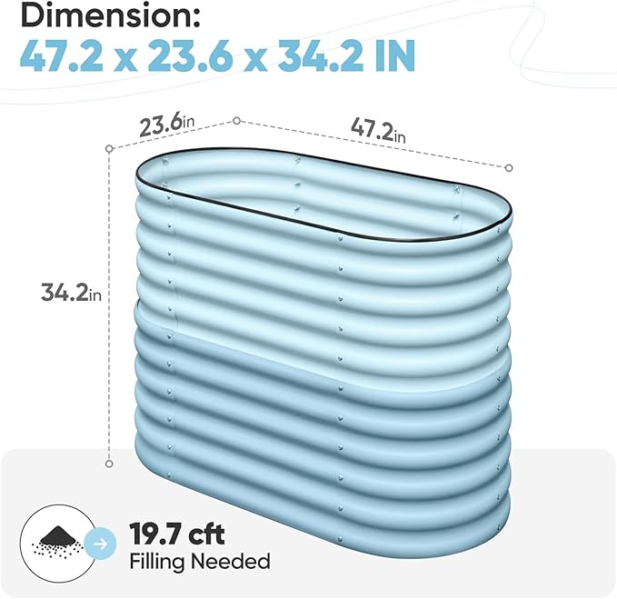 KING BIRD Raised Garden Bed 2.85 ft Tall 6 in 1 Galvanized Planter Garden Box Outdoor for Gardening, Deep Root Vegetables, Flowers 47.2X23.6X34.2 in, Light Blue