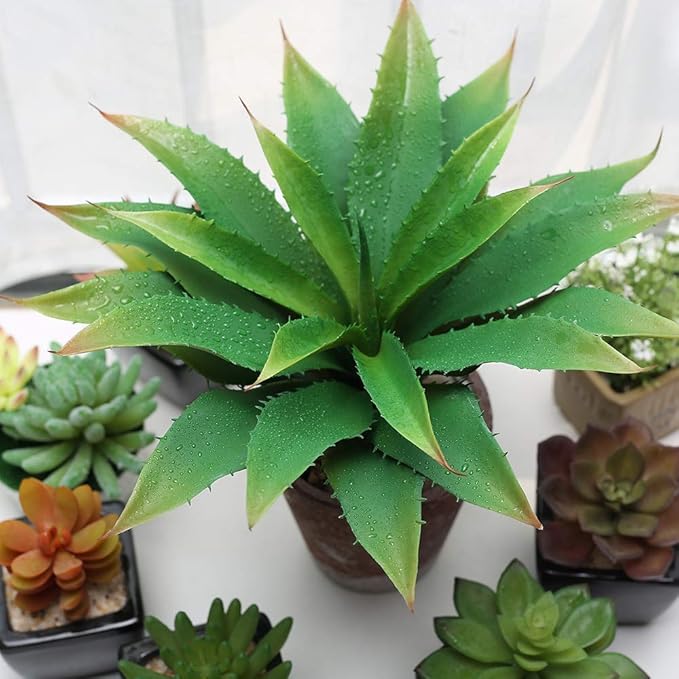 JUSTOYOU Large 12.5" Artificial Succulents Aloe Plants Real Touch Fake Flowers Unpotted for Home Wedding Festival Arrangement (1, Green)