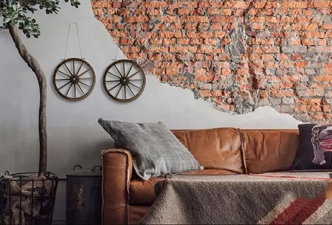 (2 Pieces) 12" Wood Carved Wheel Decor, Western Style Decorative Wagon Wheels for Modern Vintage Home Decor, Suitable for Farmhouse, Living Room, Bookcase, Bar, Garage, Coffee Shop, Studio Decor
