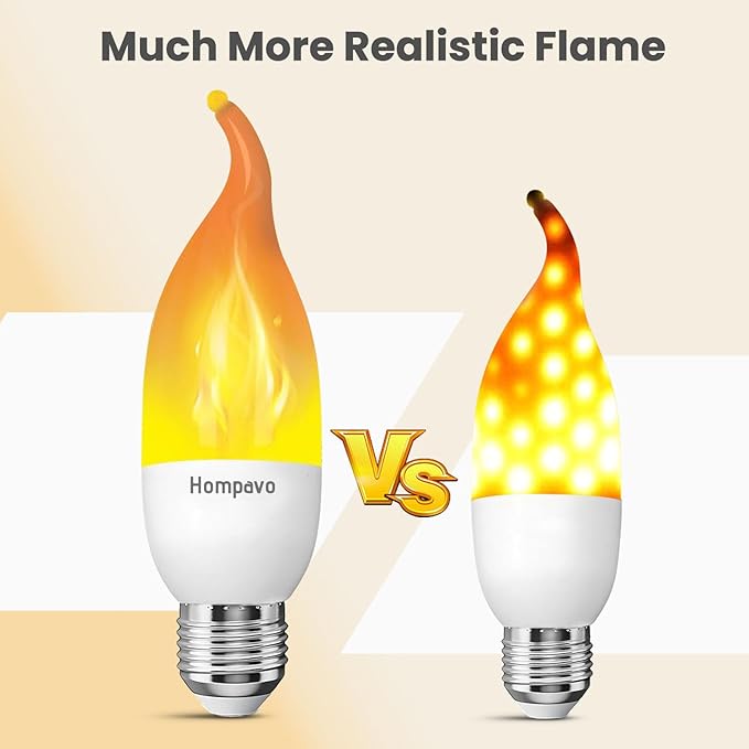 Hompavo Upgraded LED Flame Light Bulbs, 3 Modes Flickering Light Bulbs, E26 Chandelier Base Candle Fire Light Bulb for Halloween Christmas Party Porch Indoor & Outdoor Home Decoration - 6 Pack