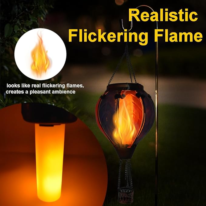 Hot Air Balloon Solar Lantern with Flickering Flame Hanging Solar Lanterns Outdoor Lights Waterproof Lanterns Decorative Garden Patio Yard Party Decor Colorful + Wavy-Colorful