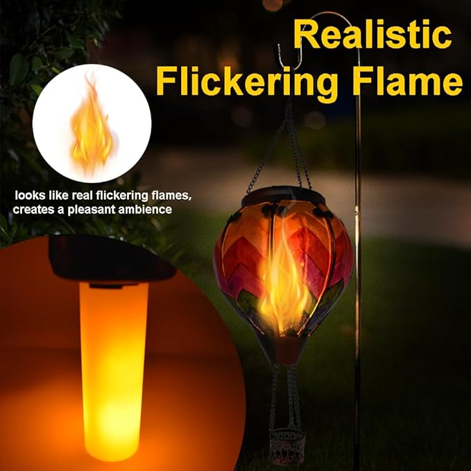 Hot Air Balloon Solar Lantern with Flickering Flame Hanging Solar Lanterns Outdoor Lights Waterproof Lanterns Decorative Garden Patio Yard Party Decor Wavy-Colorful