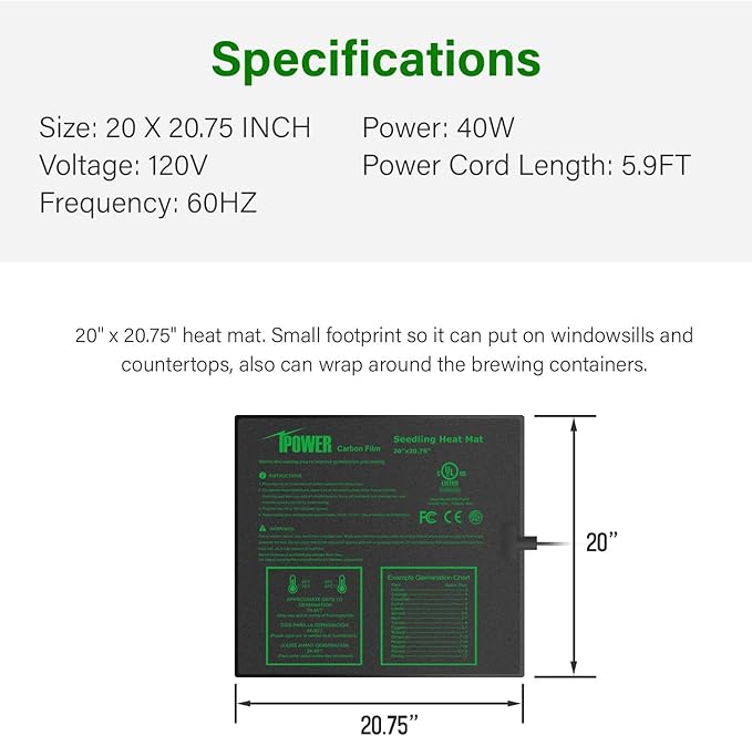 iPower 2 Pack 20" x 20.75" Seeding Heat Mat with Thermostat Temperature Adjustable Knob Durable Warm Hydroponic Plant Germination Starting Pad, Black