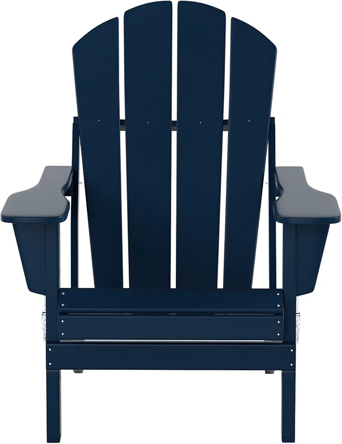WO Home Furniture Adirondack Chair Table Set of 2 PCS Outdoor Folding Chair w Side Table Weather/UV Resistant for Lawn, Garden, Bon Fire, Balcony (Navy Blue)