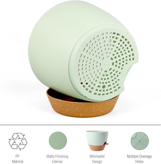 12 inch Large Self Watering Pots, Plant Pots with Mesh Drainage Holes for Indoor Outdoor Plants, Plastic Planters with Deep Reservoir for Garden House Flower Plants, Green with Brown