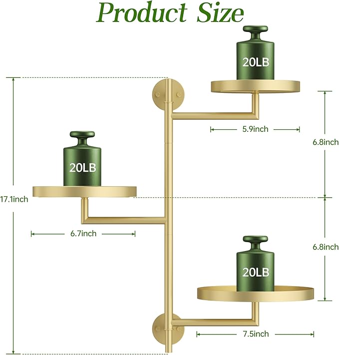 3-Tier Rotating Metal Window Plant Shelves Hanger, Wall-Mounted Gold Holder, Floating Shelf for Indoor Pots up to 6", Home Décor Gift for Plant Lovers