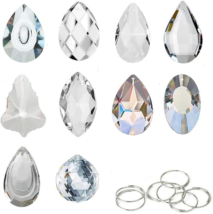 kanpura Pack of 10 Clear Crystal Suncatcher Chandelier Lamp Lighting Drops Pendants,Hanging Glass Ball Prisms Window Home Decor