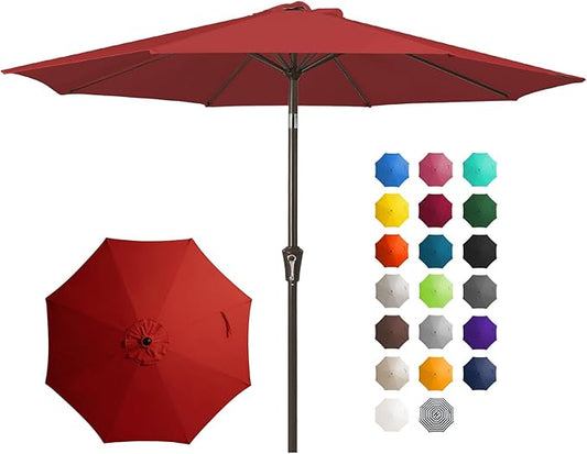 JEAREY 10FT Outdoor Patio Umbrella Outdoor Table Umbrella with Push Button Tilt and Crank, Market Umbrella 8 Sturdy Ribs UV Protection Waterproof for Pool, Garden (Light Red)