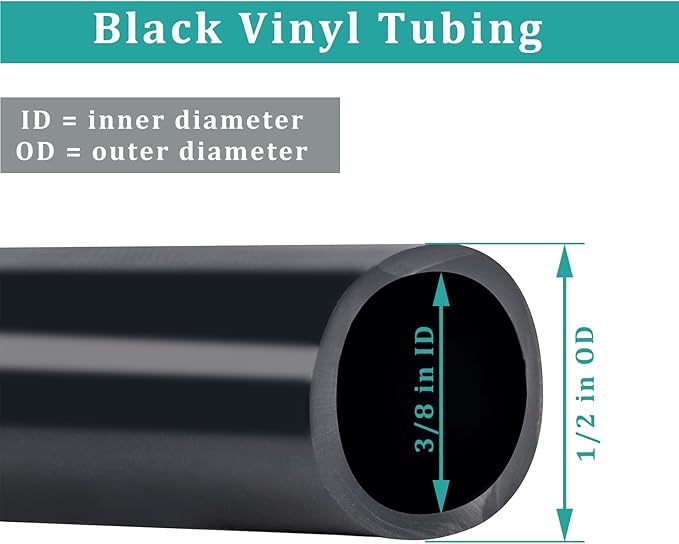 3/8" id - 50ft Black Vinyl Tubing Flexible PVC Tube Hybrid Hose Transfer Water Fuel Gas for Pond Fountain Garden Waterfall, Durable and Safe, with 2 Hose Clamps