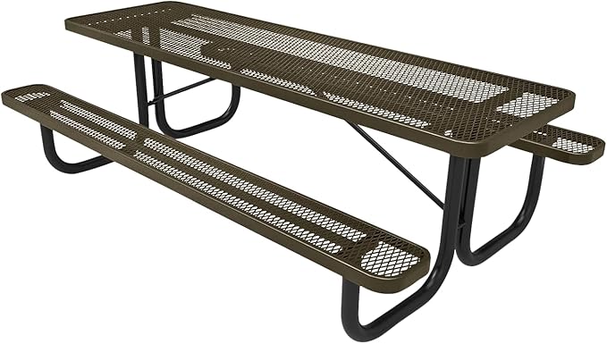 Heavy-Duty Portable Outdoor Picnic Table, Thermoplastic Coated Expanded Metal Commercial-Grade Patio Dining Furniture Made in America (8ft Rectangular, Textured Gold Vein)