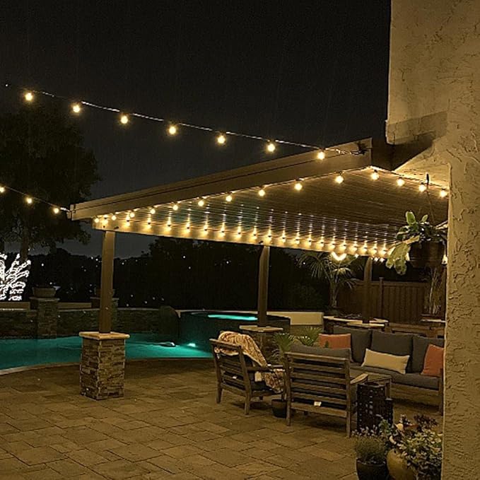 Novelty Lights 50 Feet G40 LED Patio String Lights with 50 Bulbs, Warm White, Weather Resistant and Shatterproof Replaceable Plastic Globe Bulbs, White Wire