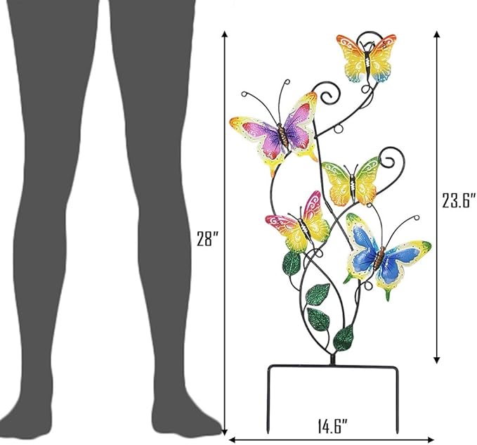 Juegoal 28 Inch Butterfly Garden Stake Decor Metal Wall Art Decoration, Mothers Day Ideal Gifts for Mom, Yard Outdoor Ornaments