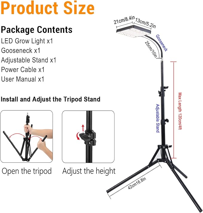 FECiDA Grow Lights for Indoor Plants with Stand, UV-IR Full Spectrum LED Standing Plant Grow Light, 2000 Lumen Houseplant Growing Floor Lamp with On/Off Switch, Daisy Chain Function