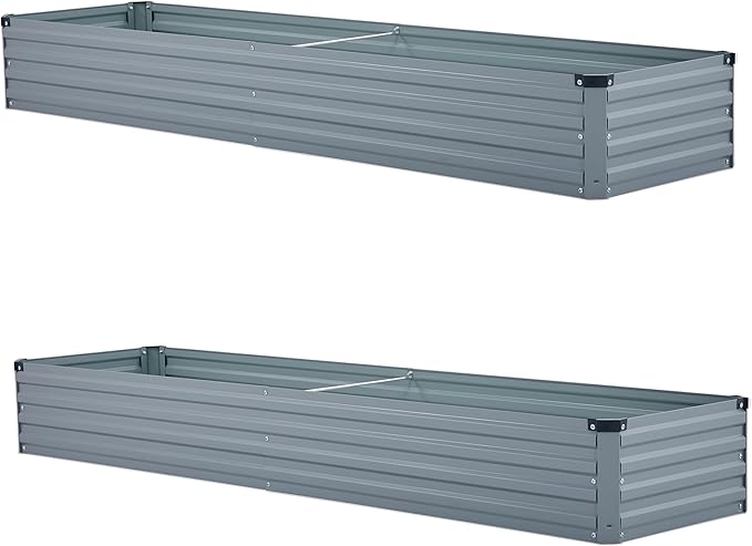 6x1.5x1ft(2 Pack) Galvanized Raised Garden Bed,Outdoor Planter Box Metal Patio Kit Planting Bed for Vegetables Flowers Herb,Grey