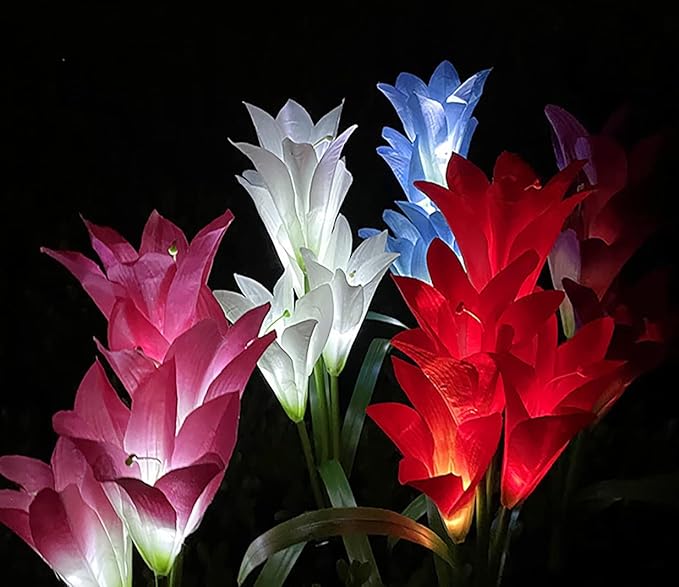 Veesee Solar Lily Flower Lights, Garden Lights for Christmas Gift, Outdoor Solar Powered Garden Lily Decorative Light, Colors Changing Solar Flower Light for Garden,Patio,Yard,Decoration-Red