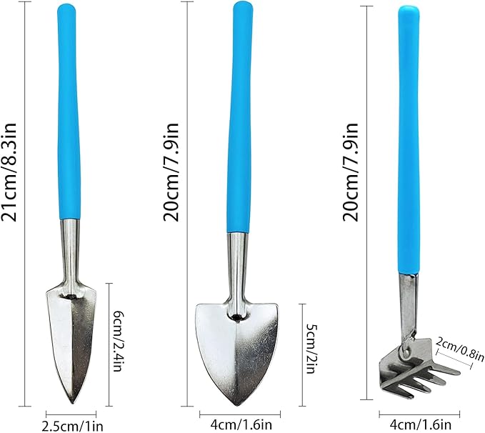 Mini Gardening Tools, 3Pcs Stainless Succulent Tools Kit Shovel Rake Trowel, 2 Colors Hand Shovel for Gardening for Indoor Small Plants, Succulents, Potted Plants, Bonsai (Purple)