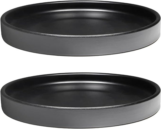 2 Pack Ceramic Plant Saucer Pot Tray 6 Inch, Planter Saucers 4 5 6 7 8 9 10 11 12 13 Inch for Indoors Outdoor, Durable Sturdy Flower Drainage drip Water Tray for Glazed Pots Base (6.4 Inch-Black)