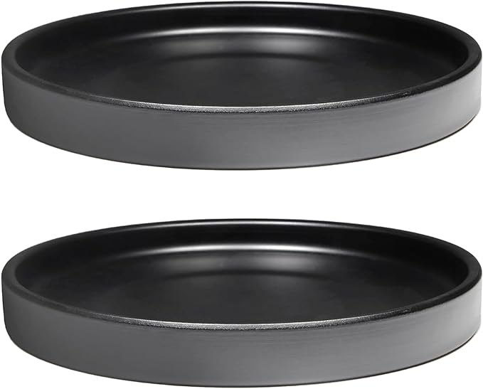 2 Pack Ceramic Plant Saucer Pot Tray 8 Inch, Planter Saucers 4 5 6 7 8 9 10 11 12 13 Inch for Indoors Outdoor, Durable Sturdy Flower Drainage drip Water Tray for Glazed Pots Base (8.5 Inch-Black)
