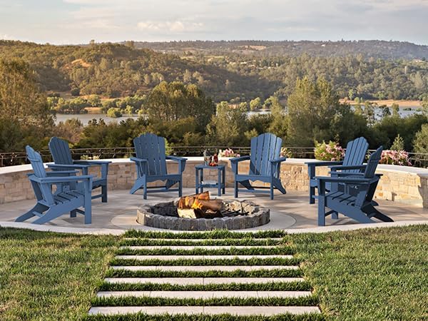 KINGYES HDPE Adirondack Chair, Classic All-Weather Adirondack Chairs Set of 6, Outdoor Patio Adirondack Chair for Deck Lawn fire Pit, Navy