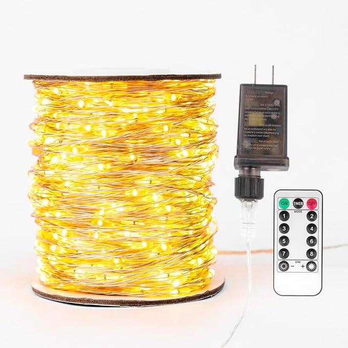Fairy Lights Plug in,328FT 2000 LEDs Waterproof String Lights,Twinkle Light with Remote for Outdoor Indoor Christmas Wedding Birthday Garden Party Decorations,2 Inch Space,Warm White