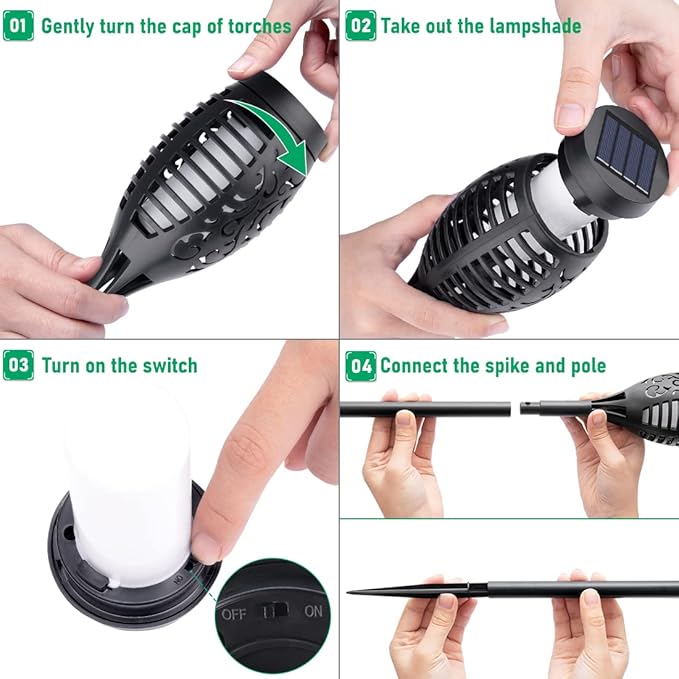 IkeeRuic Solar Flame Torch Lights for Outdoor Decor, 12Pack Outdoor Lights Solar Powered Waterproof, LED Torches for Outside Decor, Luces Solares Outdoor Decorations for Patio Garden Art