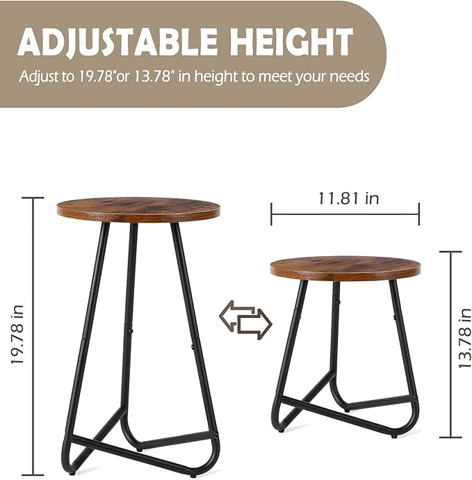 Indoor Plant Stand,Mid Century Wood Stand Plant Table,Modern Plant Stool for Outdoor,Metal Tall Holder for Flower Pots,Small Round Side End Table (Rustic Brown, 19 inch set of 2)