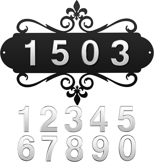 House Address Plaques Metal Address Sign Outside House Number Mailbox Number Sign for House Home Hotel Office Garden Decorative Wall Plaque(13.8 inch,Delicate Style)