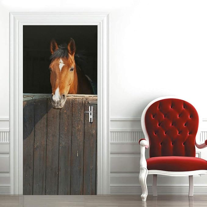 Horse 3D Door Stickers Murals - Peel & Stick - Waterproof & Washable - Matt Finish - Realistic Style - Adults - Wall & Door - 35.4" x 78.7"