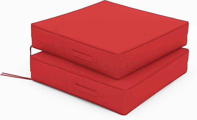 Patio Chair Cushions 24 X 24 X 5 Inch Waterproof Outdoor Seat Cushions for Patio Furniture, Outdoor Sofa Couch Pads with Ties & Handle, Set of 2, Red