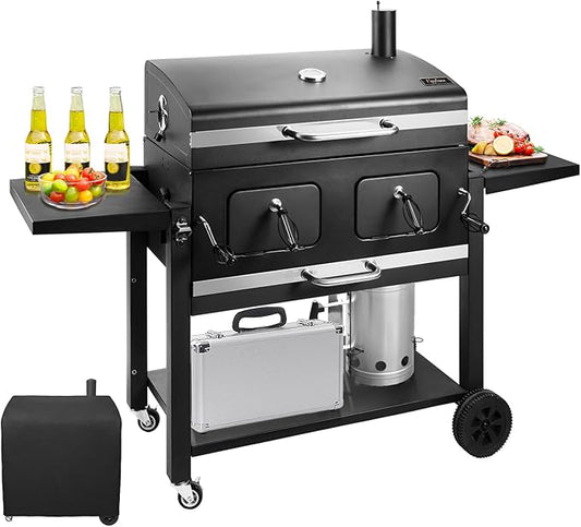 Kenadne Charcoal Grill Outdoor BBQ Grill, Extra Large Cooking Area 794 Square Inches with Two Individual & Adjustable Charcoal Tray, Foldable Side Tables for Outdoor Cooking grill Backyard
