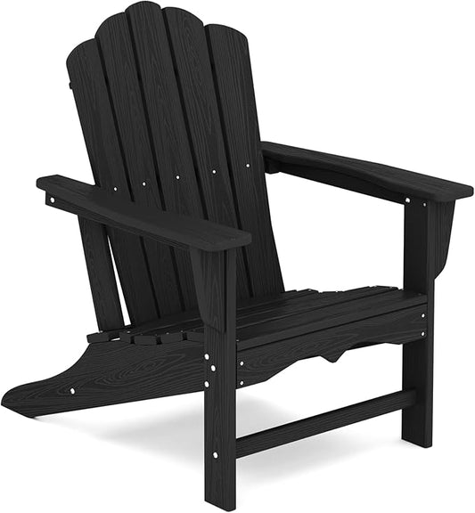 KINGYES HDPE Adirondack Chair, Classic All-Weather Adirondack Chair, Black