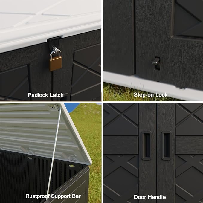 KINYING Larger Outdoor Storage Shed Weather Resistance, Resin Sheds & Outdoor Storage for Garden, Patios, Backyards, 48 Cu.Ft Tool Shed for Garbage Cans, Lawn Mower, Garden Tools,Black