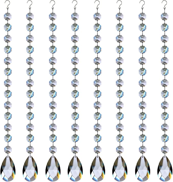 1ft 8pcs Teardrop Crystals Garland, Hanging Chandelier Crystals Prism Beads Chain for Wedding Home Decoration Clear GOLDENHAITAI